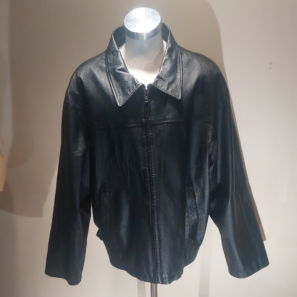 Leather Jacket by Fashion Elements 2XL. Black with Zipper